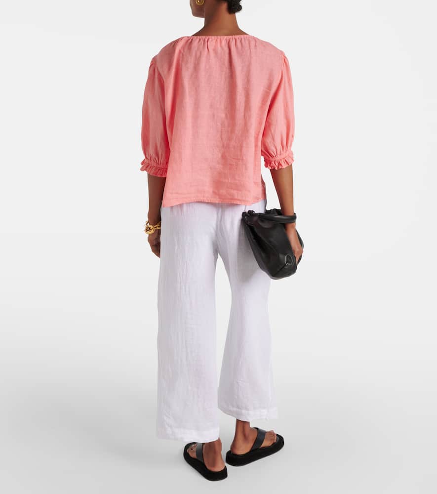 Puff-sleeve linen top
