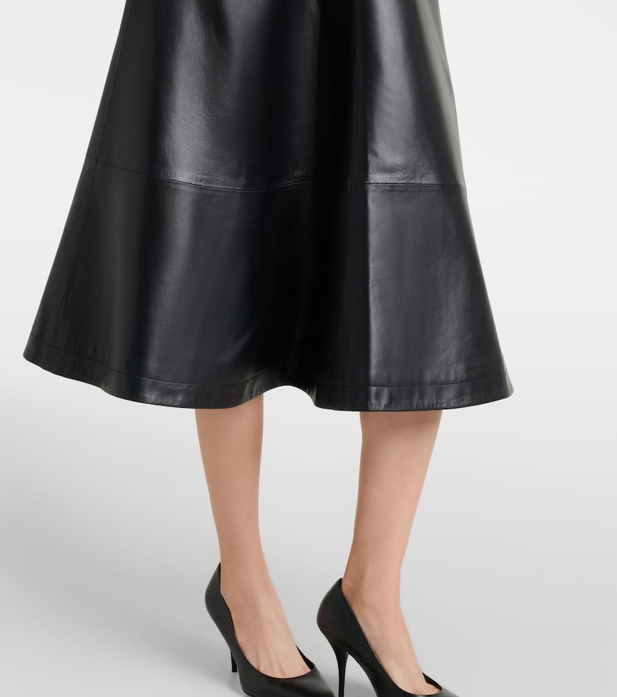 Gathered leather midi dress