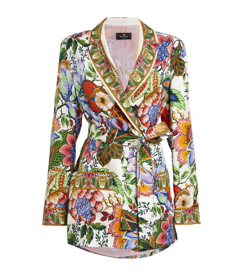 Silk Floral Tie-Waist Blazer