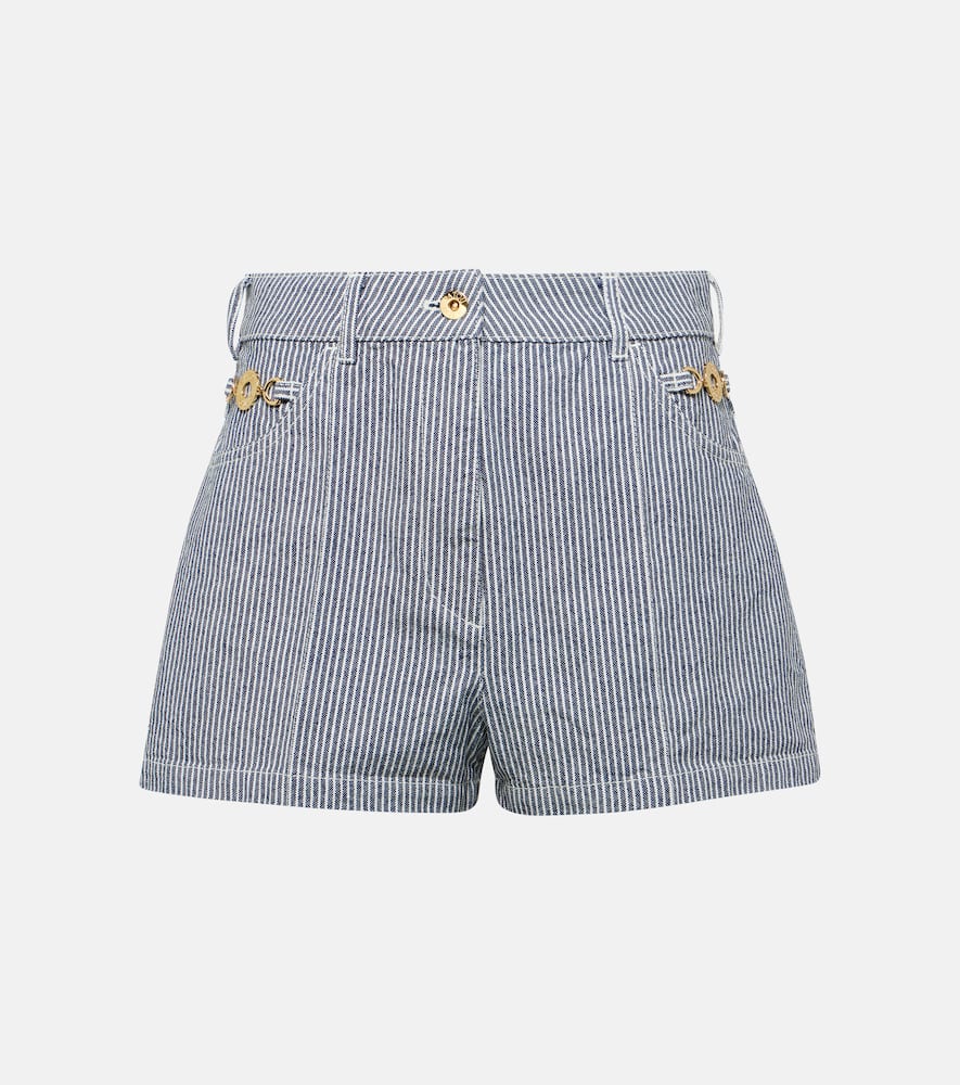 Striped high-rise denim shorts