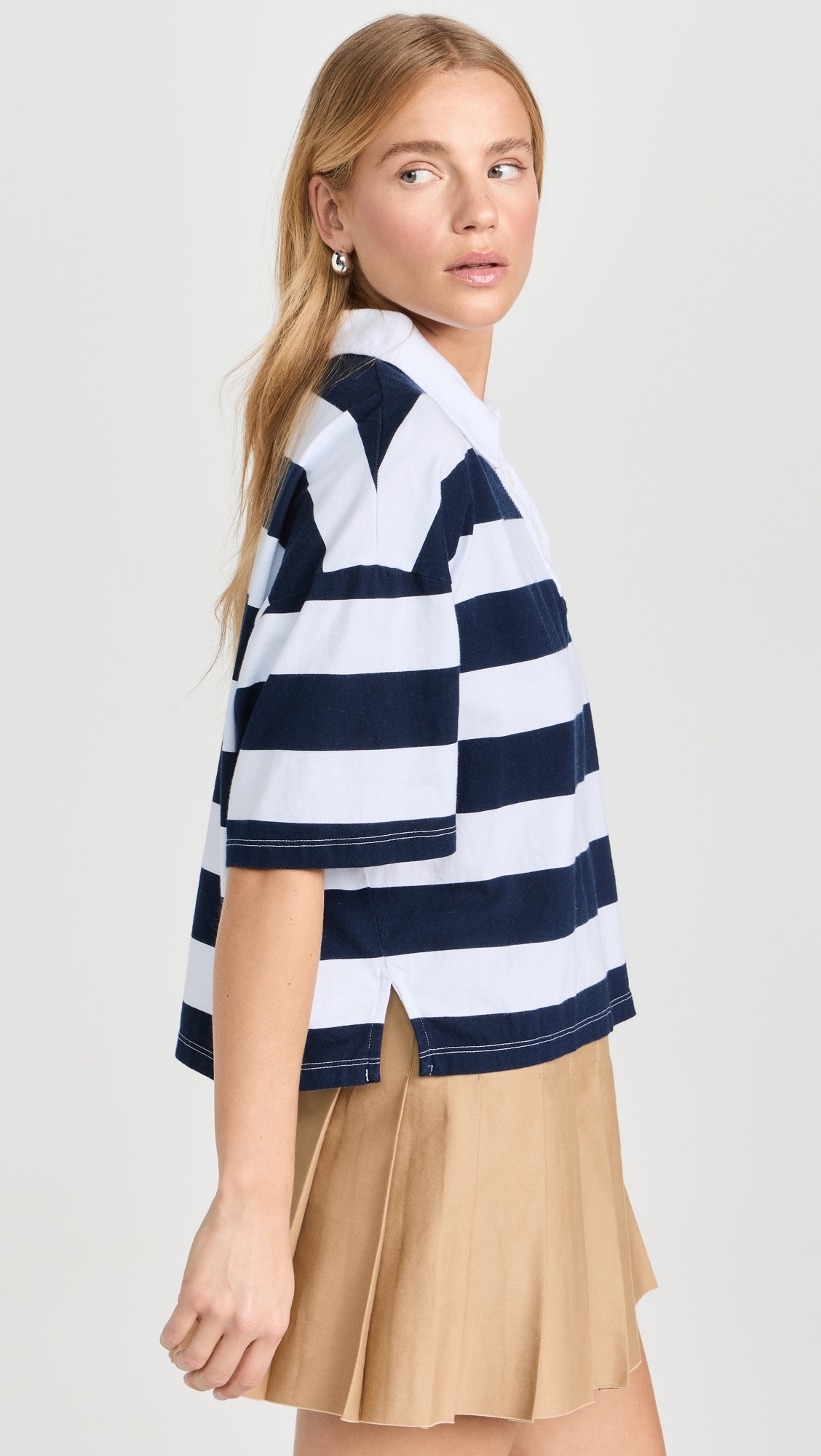Navy Rugby Stripe Short Sleeve Boxy Polo White
