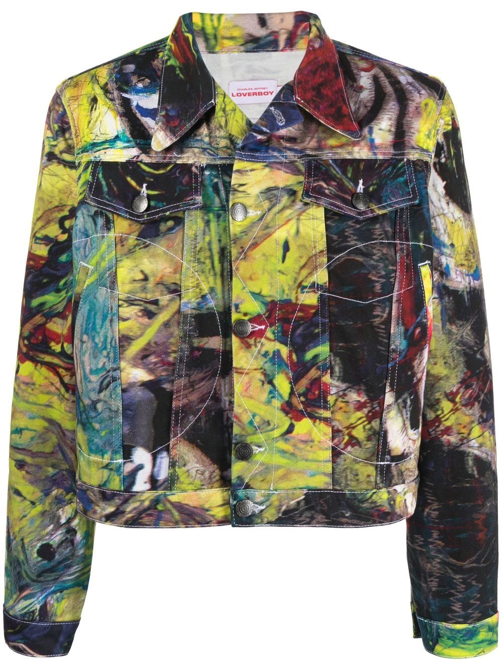 Graphic-print biker jacket - Yellow