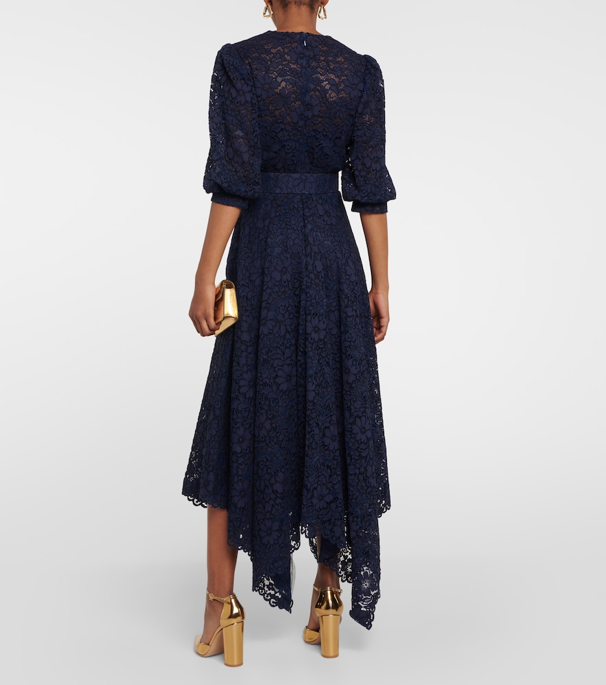 Belted lace midi dress