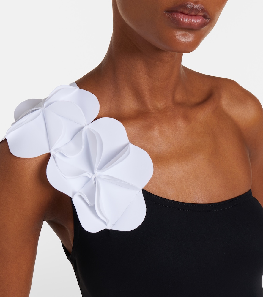 Tess one-shoulder floral-appliqué swimsuit