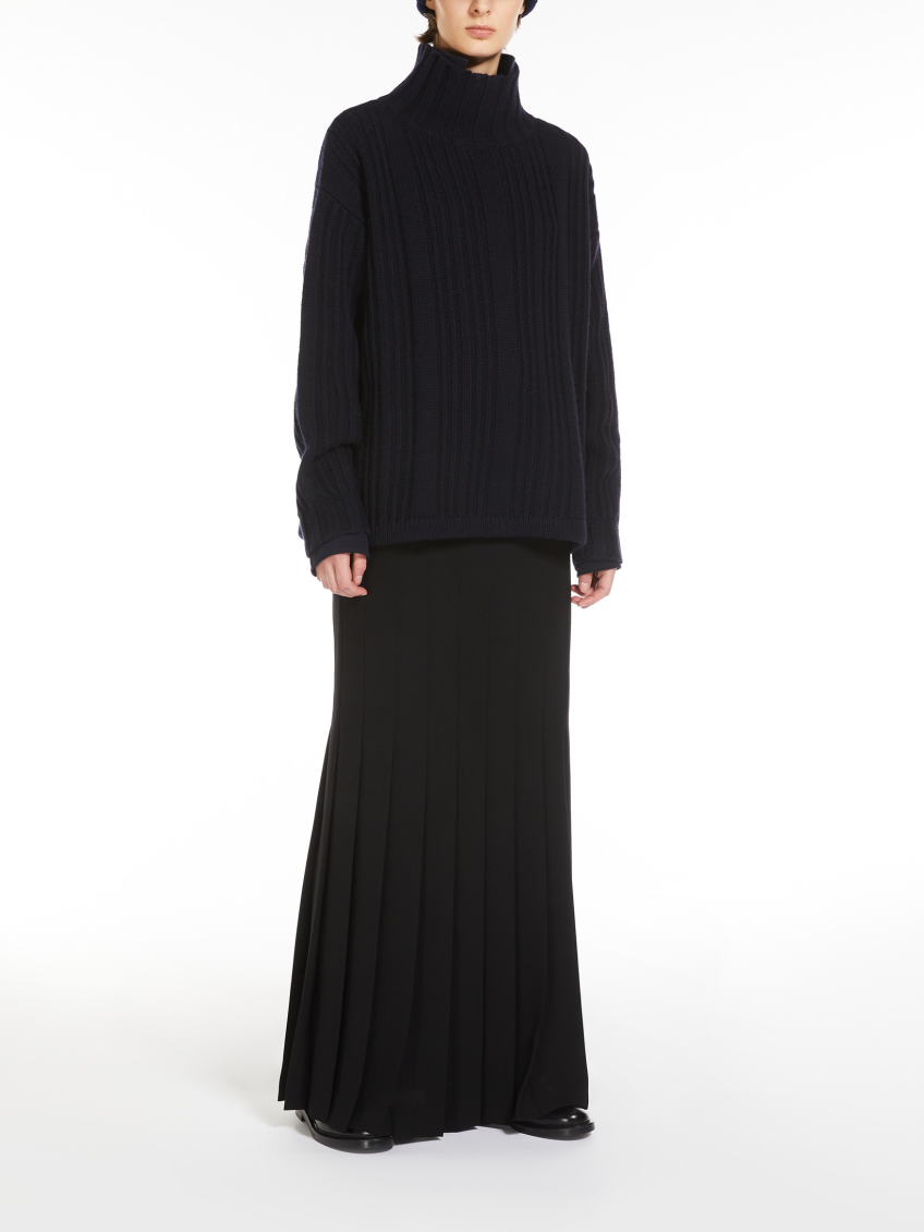 Navy Blue Wool And Cashmere Polo-neck Jumper