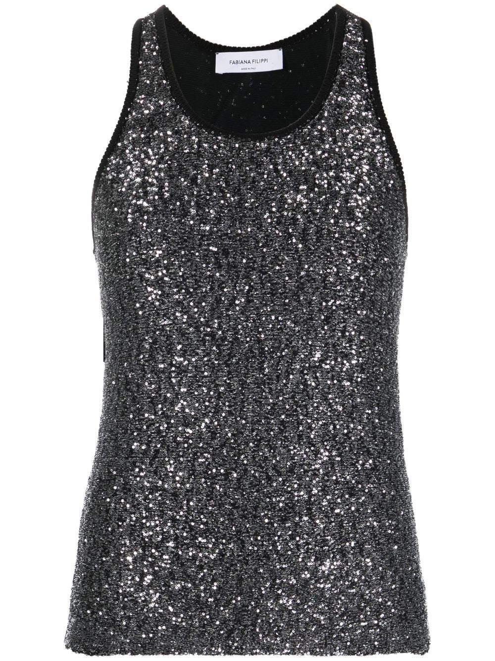 Sequin-Embellished Tank Top — Gunmetal Grey