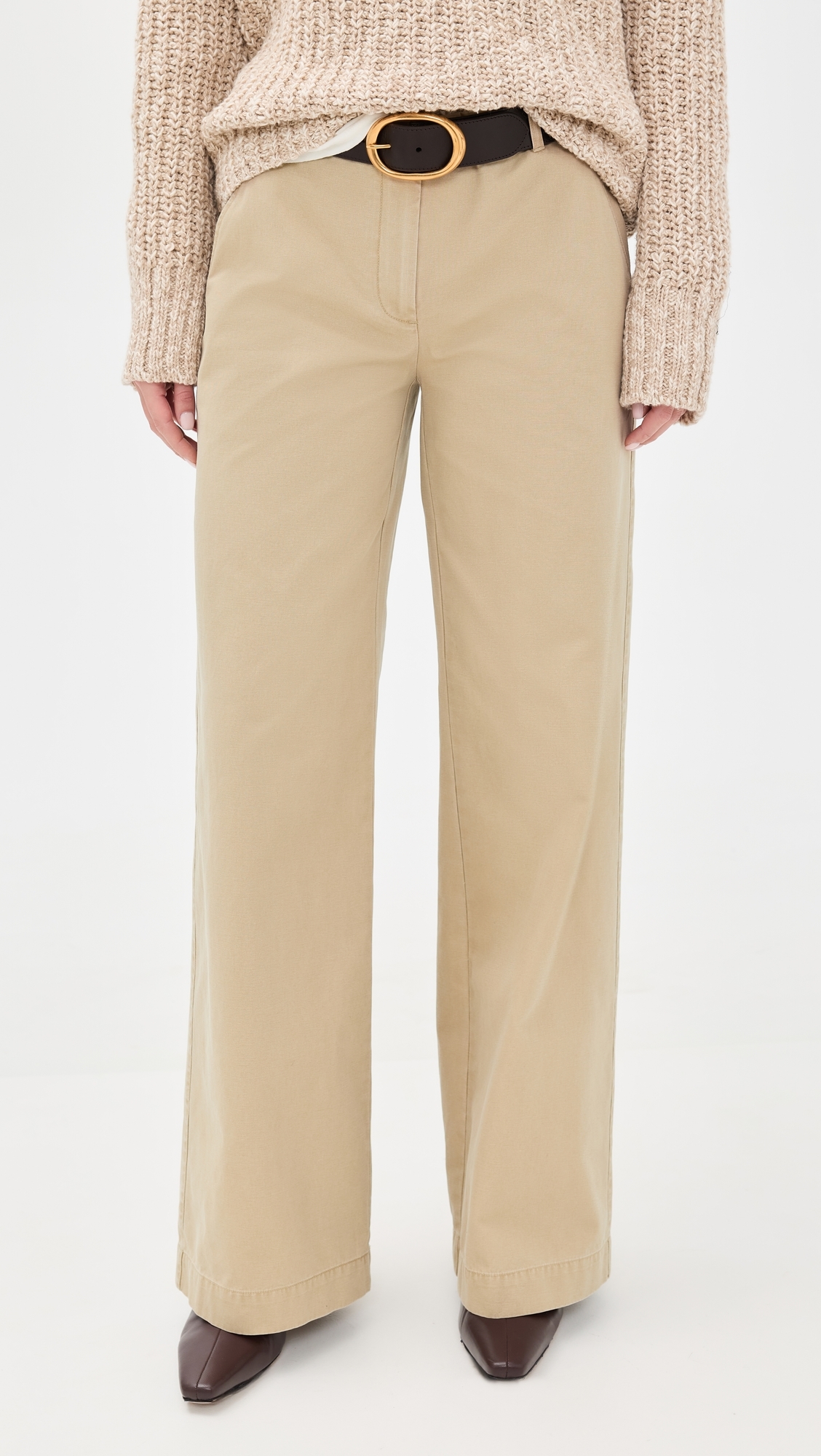 Cotton Twill Wide Leg Trousers Khaki