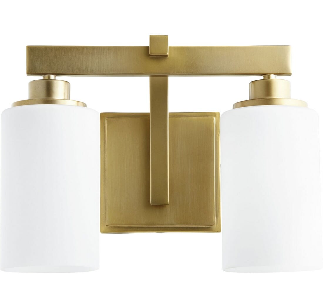 Quorum Lancaster 2-Light 10" Bathroom Vanity Light in Aged Bra