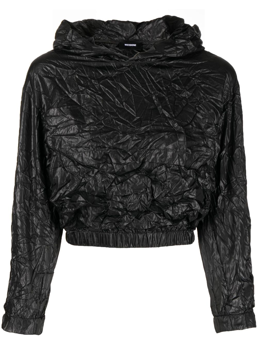 Crinkle-effect cropped hoodie - Black