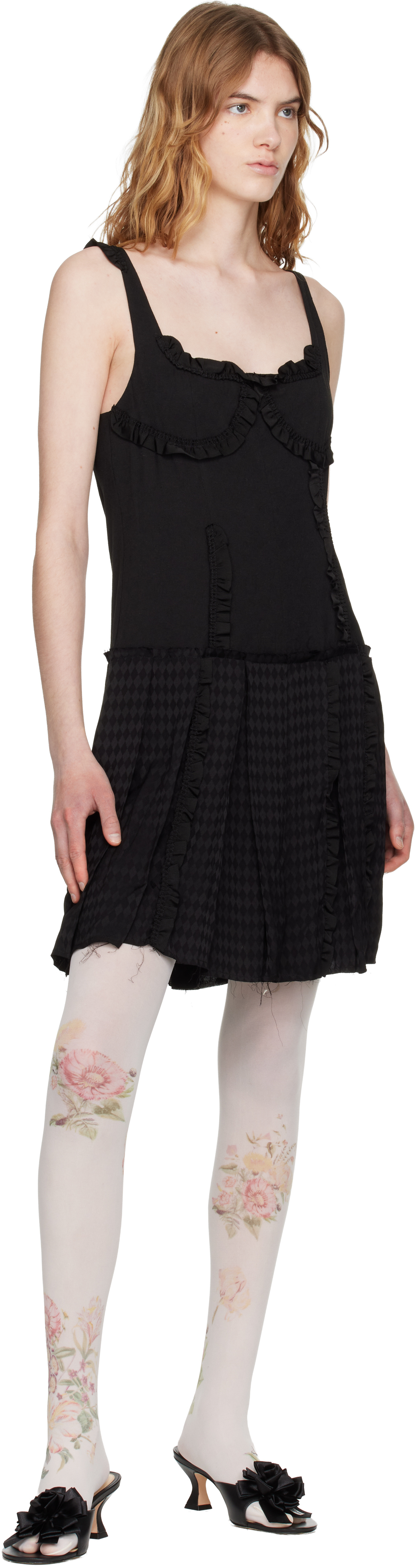 Black Flapper Pleats Midi Dress