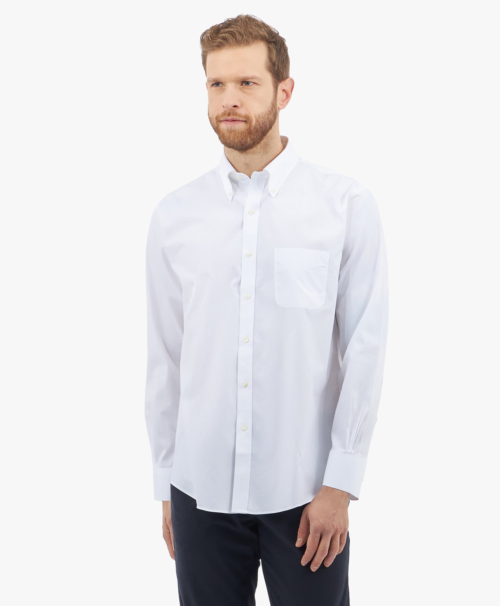 White Regular Fit Non-iron Dress Shirt With Polo Button Down Collar