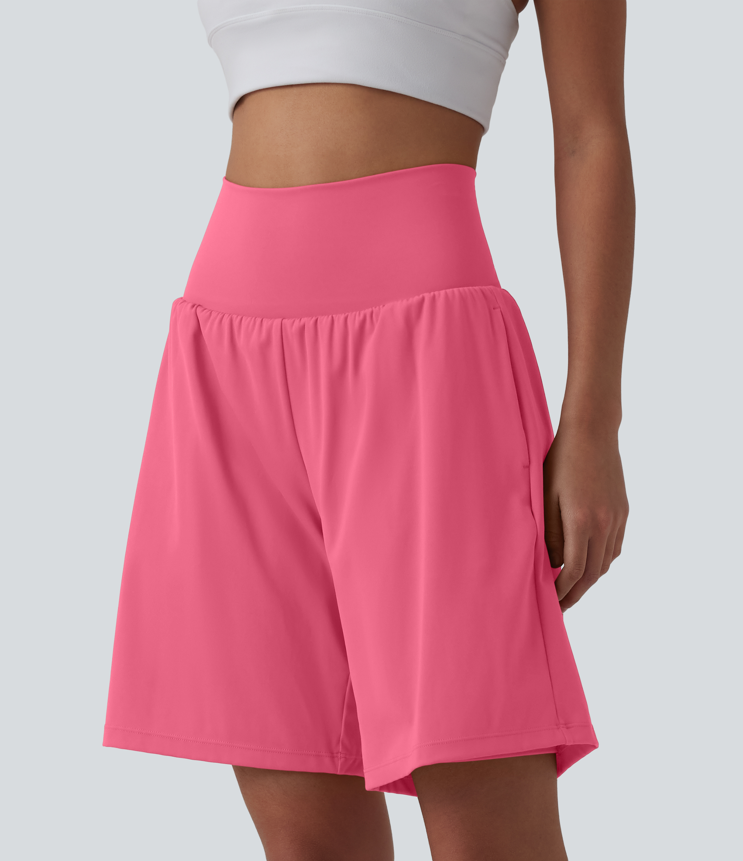 "SoftlyZero™ Airy Super High Waisted 2-in-1 Cool Touch Yoga Shorts 9"" with Pockets Gym Short - Pink Lemonade