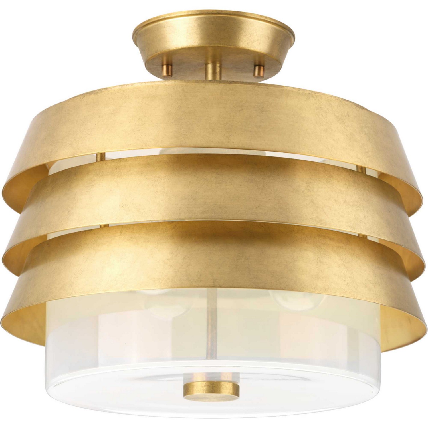 Brushed Brass Three Light Semi Flush Mount from the Point Dume-Sandbar Collection