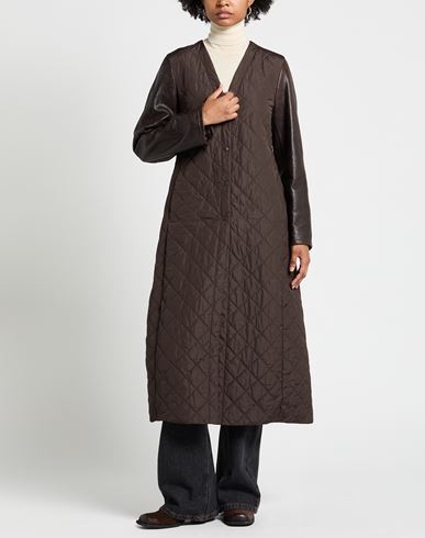 Woman Coat Dark brown Size 8 Polyester, Sheepskin