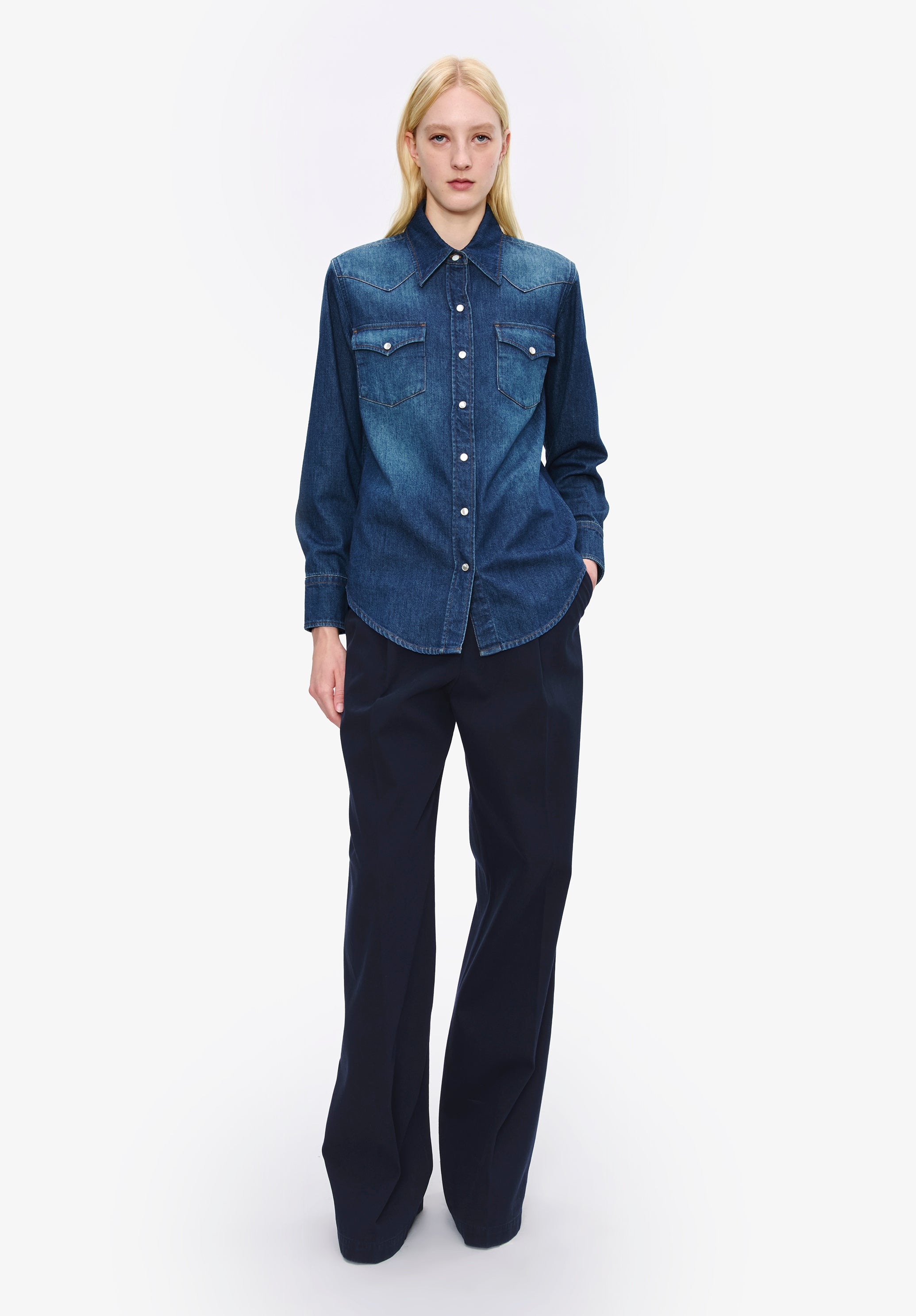 A. P.C. Women's Western Shirt Size: 34 in Blue