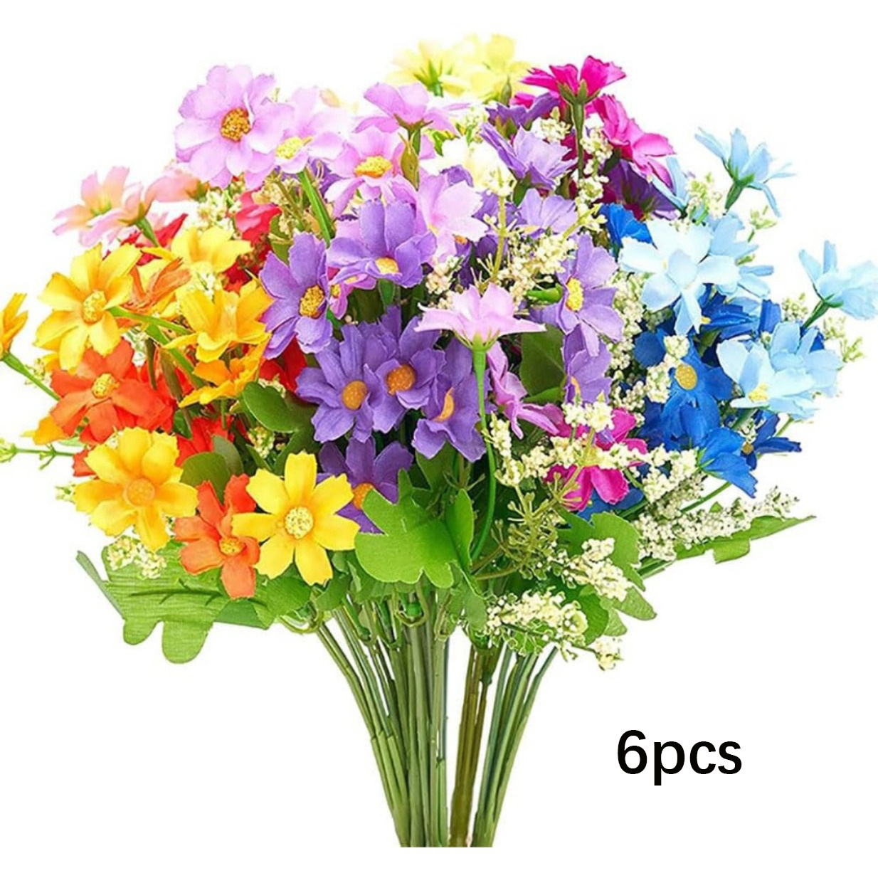 TEMU 6 Bundles Vibrant Artificial Flower Bouquets - Colorful Daisy Flower Bouquet For Indoor & Outdoor Decor, Home, Garden, Porch, And Yard