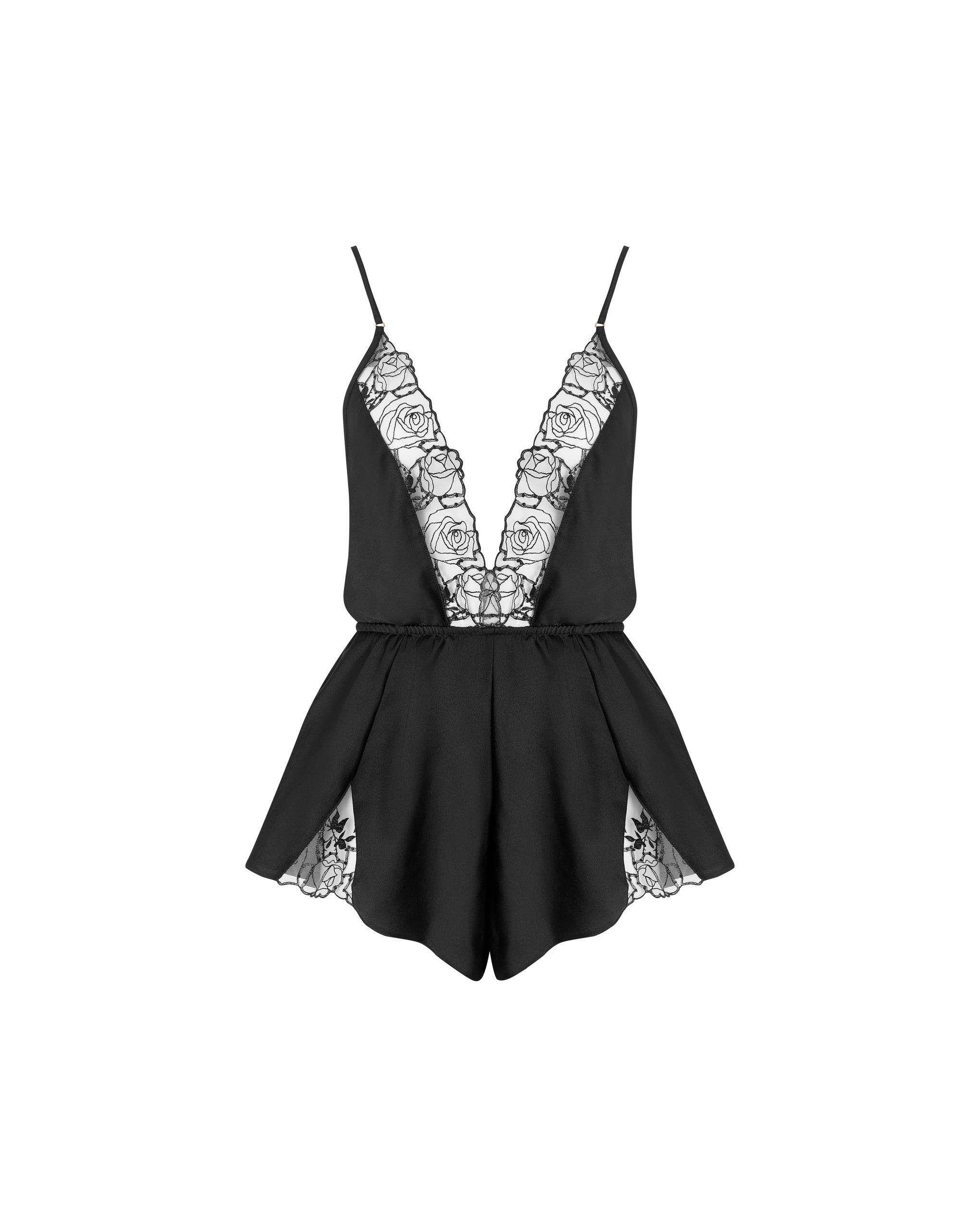 Bluebella Rosalie Luxury Satin Teddy Black/Sheer