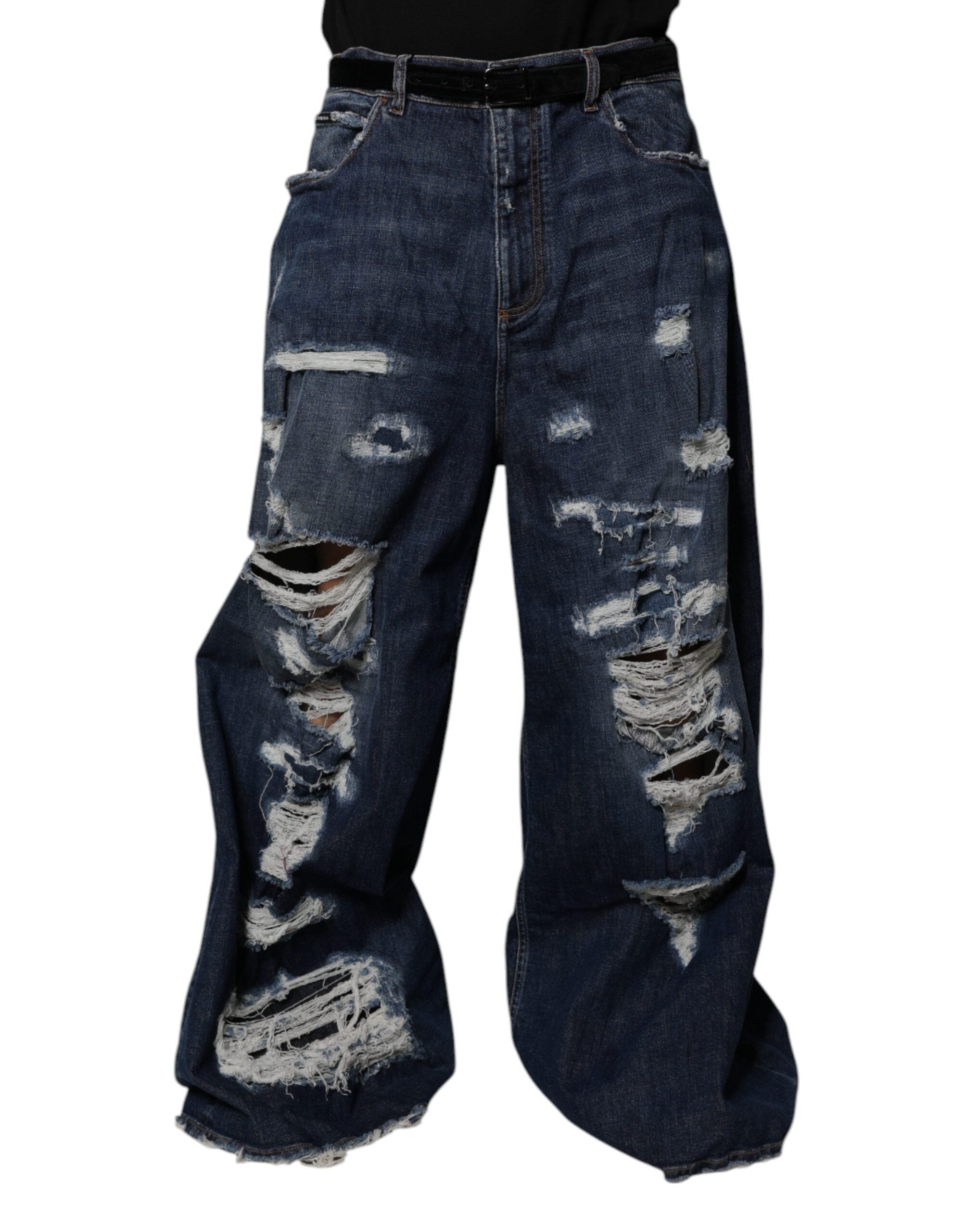 Distressed Wide-Leg Jeans — Navy