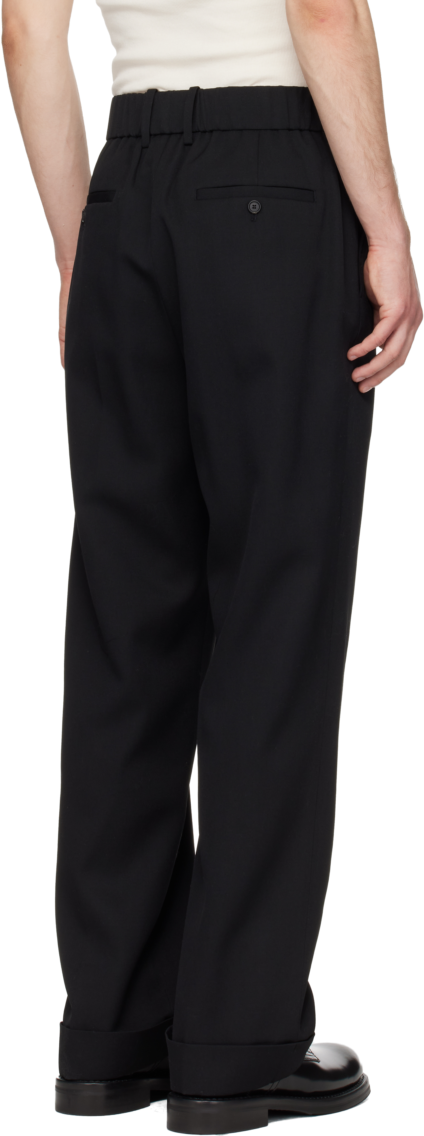 Black Turn-Up Wool Trousers