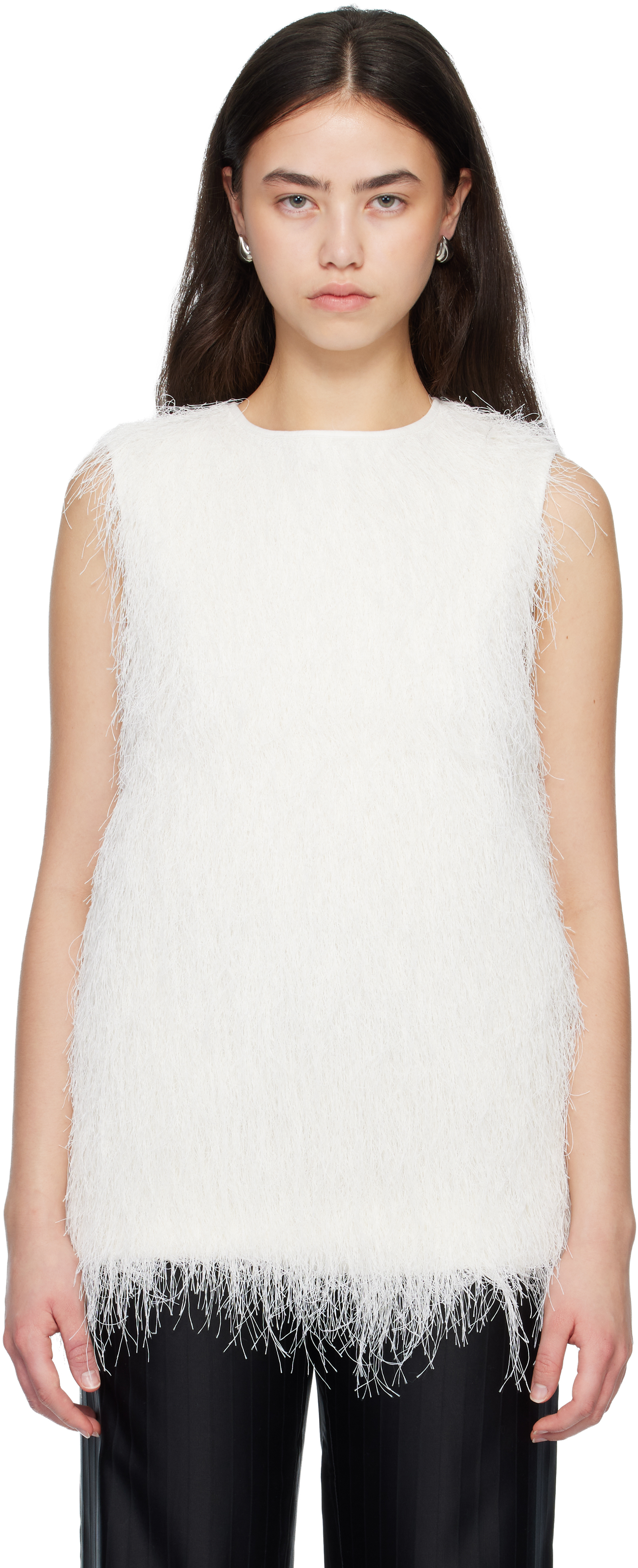 White YASMIN Fringed Top