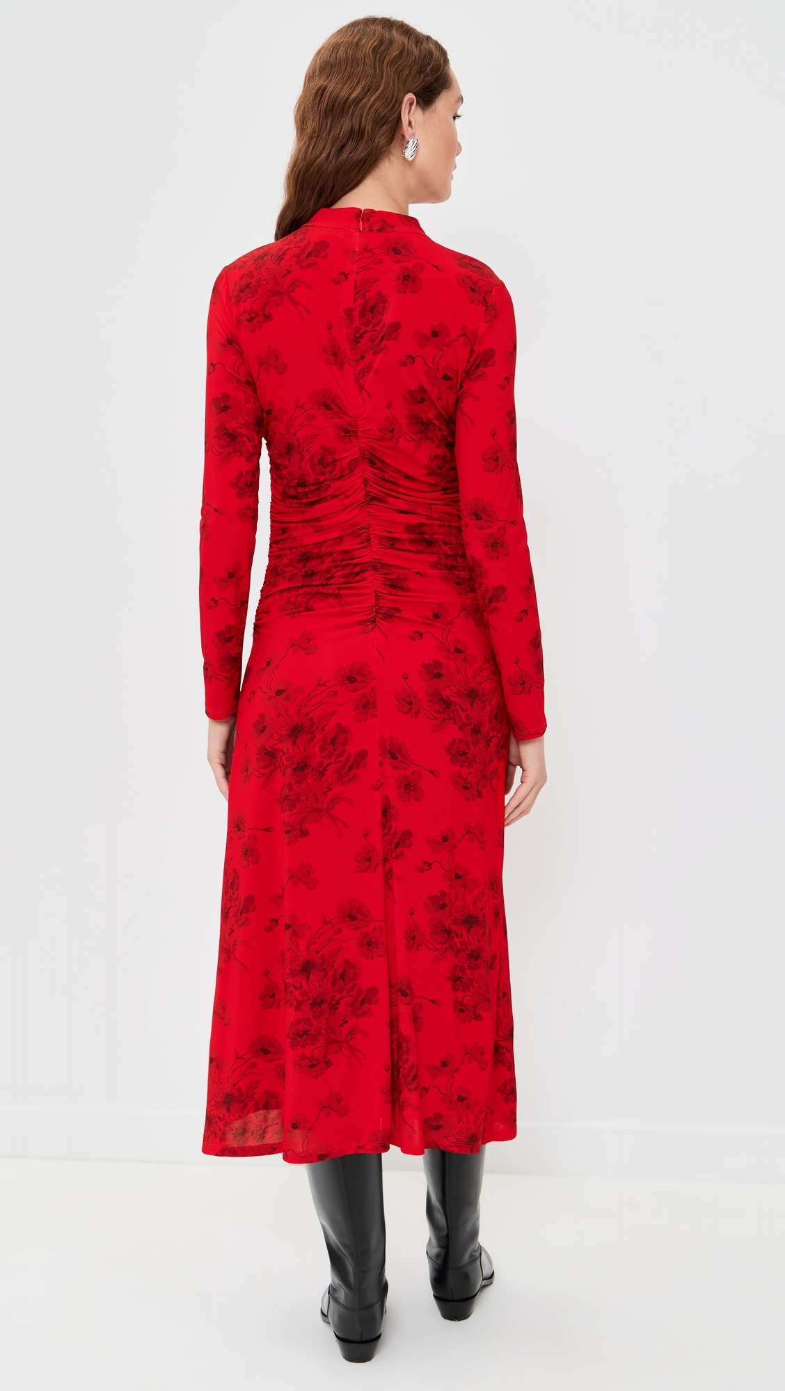 Cornelia Print Long Sleeve Midi Dress Red