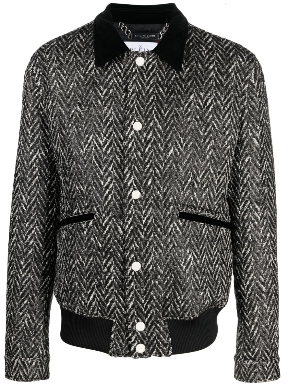 Herringbone-pattern wool bomber jacket - Black