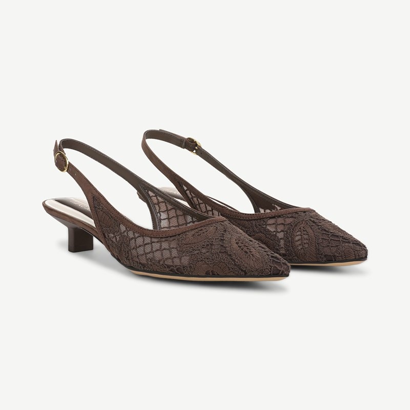 Pura Slingback Shoes Umber Brown Crocheted Fabric