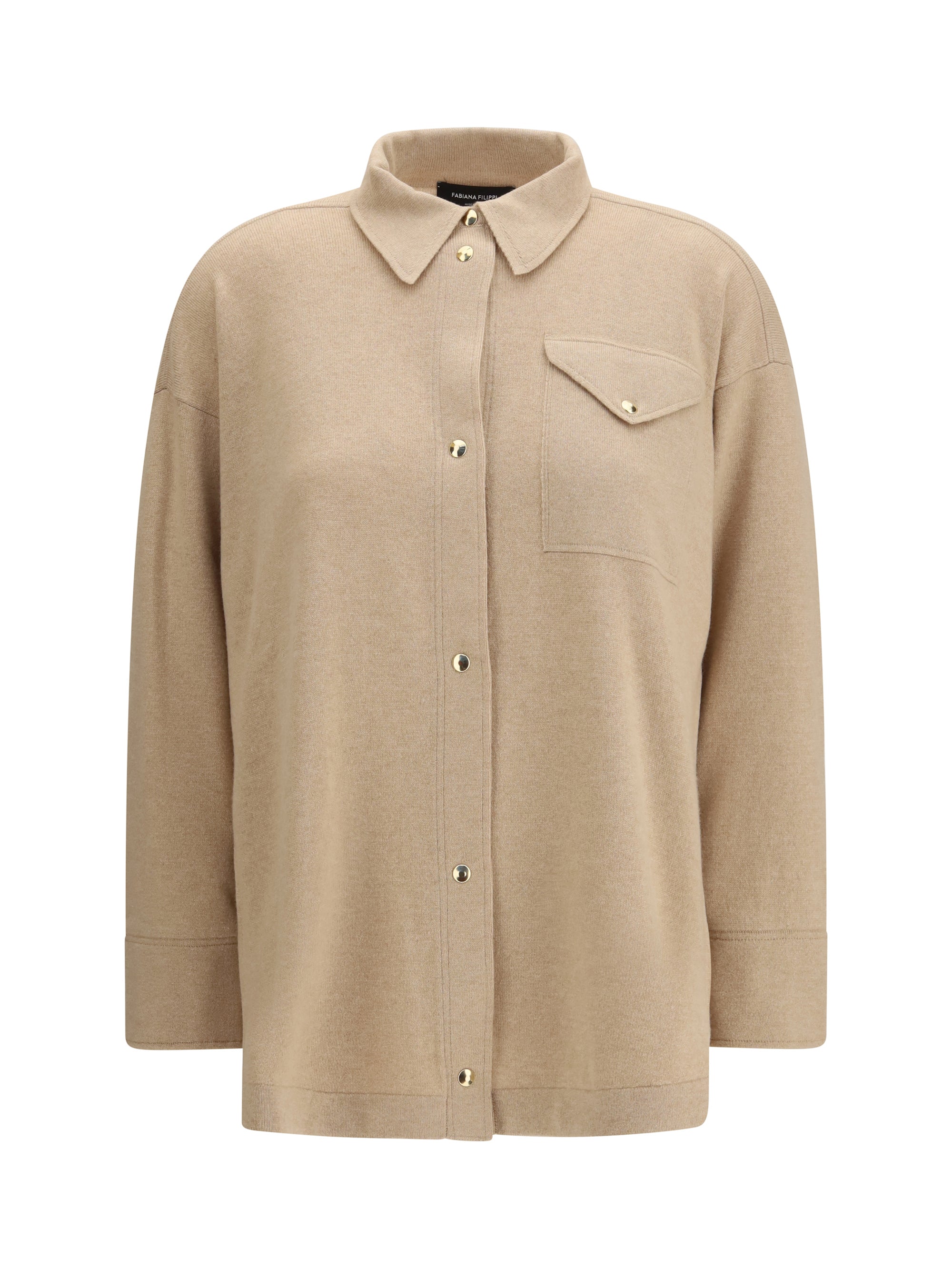 Wool-Blend Knit Shirt — Beige