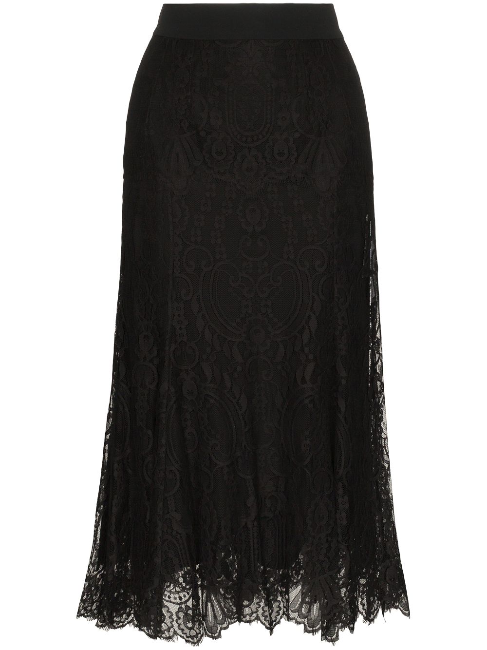 Fluted lace midi skirt - Black