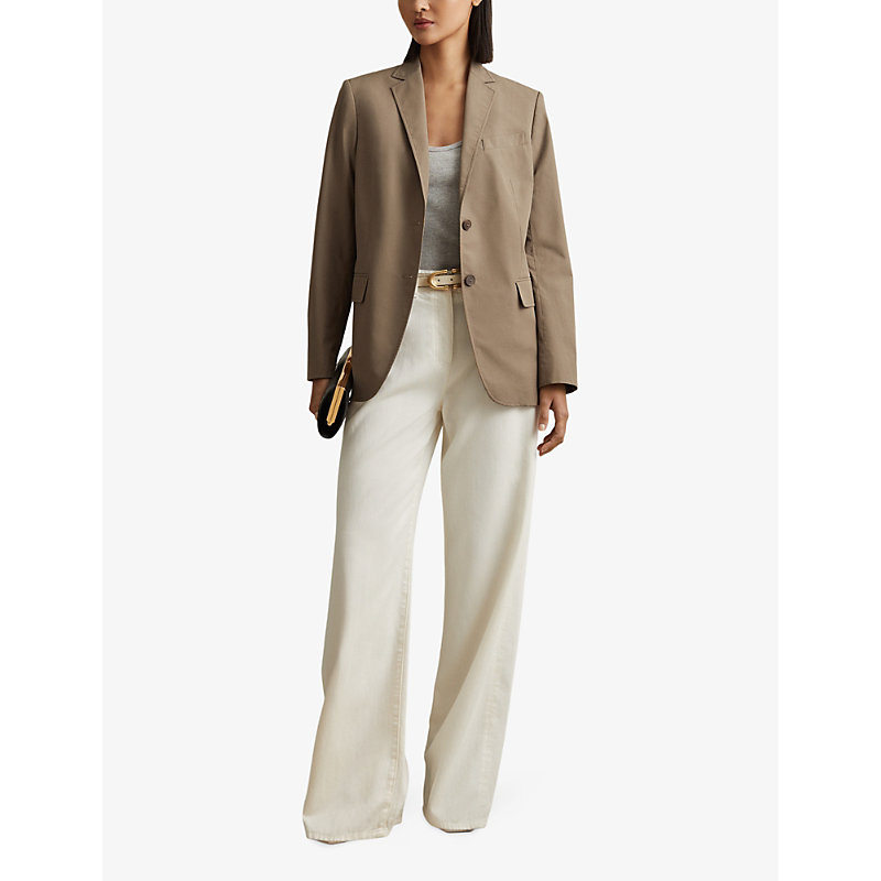 Womens Taupe Hope Notch-lapel Single-breasted Cotton Blazer