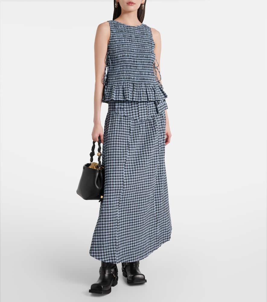 Gingham high-rise cotton-blend maxi skirt