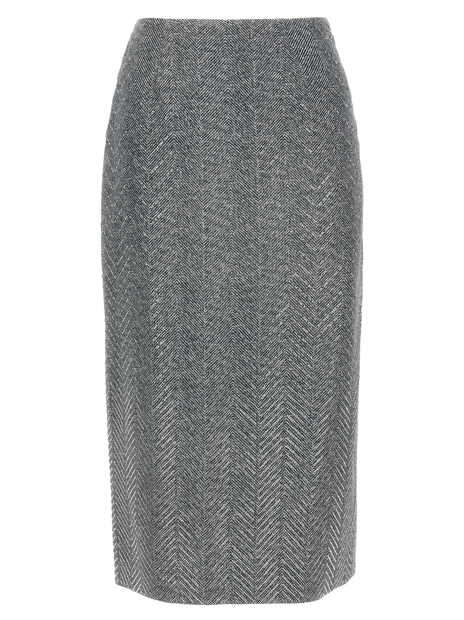 Herringbone Silk with Rhinestone Skirt — Gray