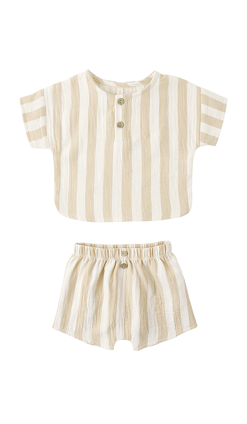 QUINCY MAE Woven Boxy Top & Short Set in Neutral. 18-24M. Also -18M