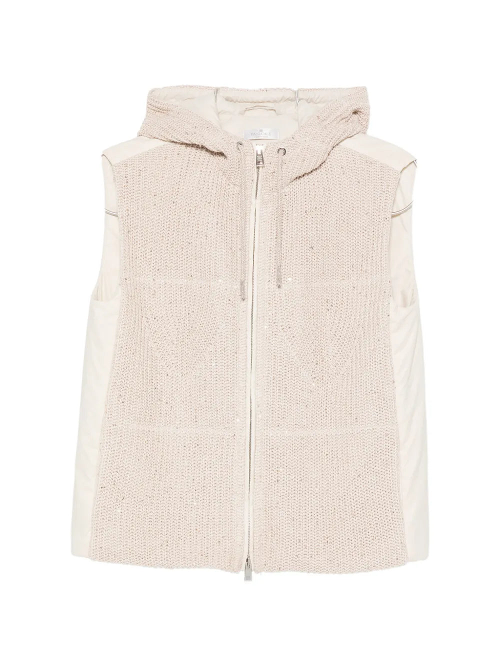 Sequin-Embellished Knitted Hooded Gilet — Cream