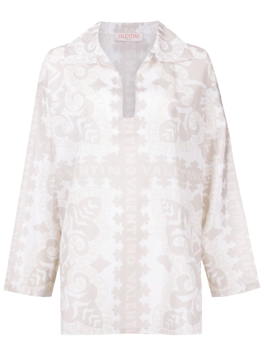 Valentino Garavani geometric-print silk-cotton shirt - Neutrals