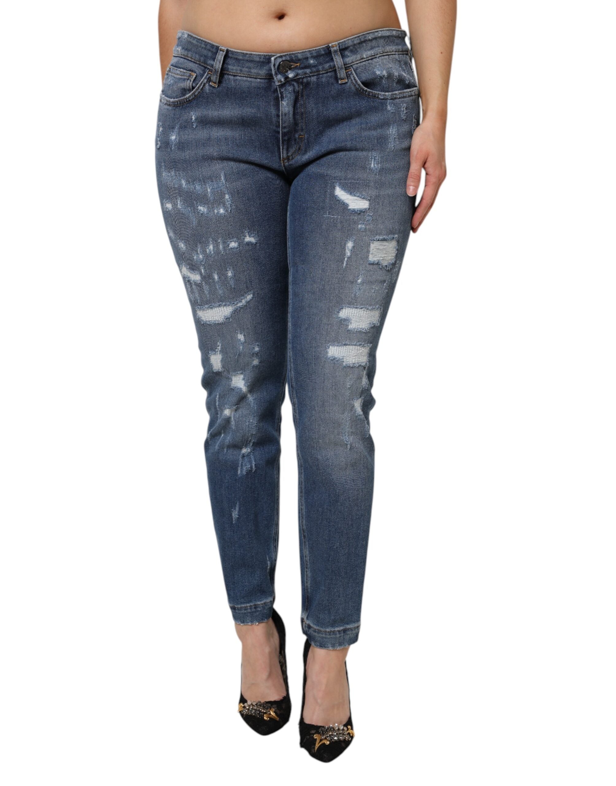 Distressed Cotton Denim Jeans — Blue