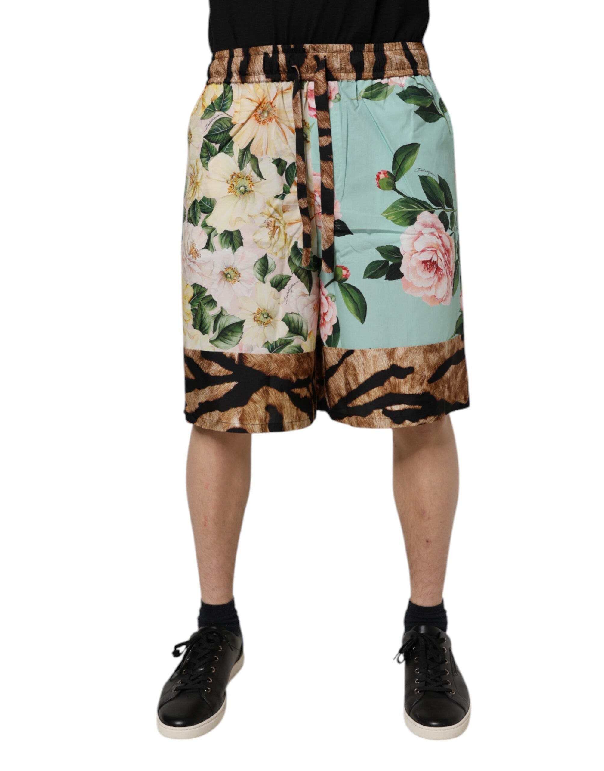 Floral Print Cotton-Silk Bermuda Shorts — Multicolor