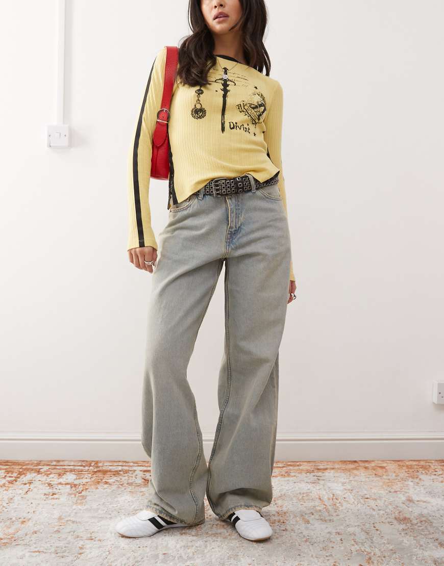 Dr Denim Hill relaxed fit low waist wide straight leg jeans in canyon light vintage blue wash