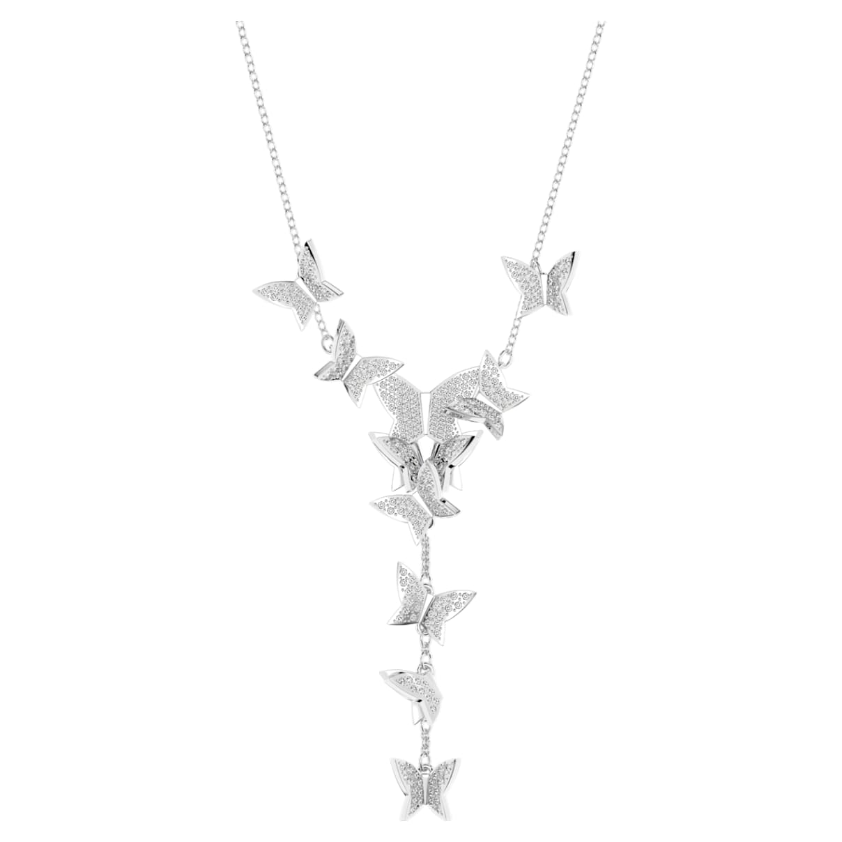 Idyllia Lilia Y necklace, Butterfly, White, Rhodium plated