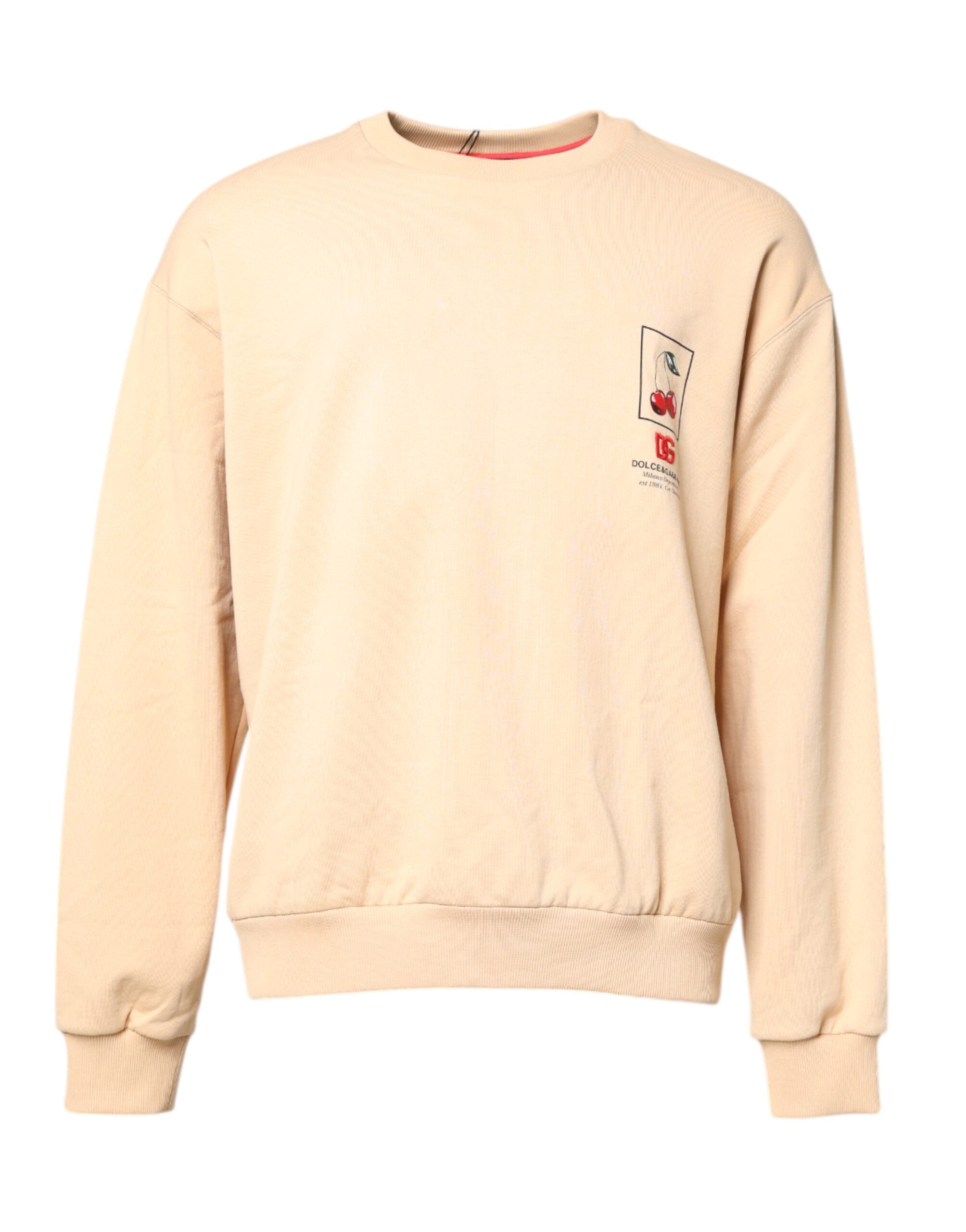 Cherry Print Crew Neck Sweatshirt — Beige