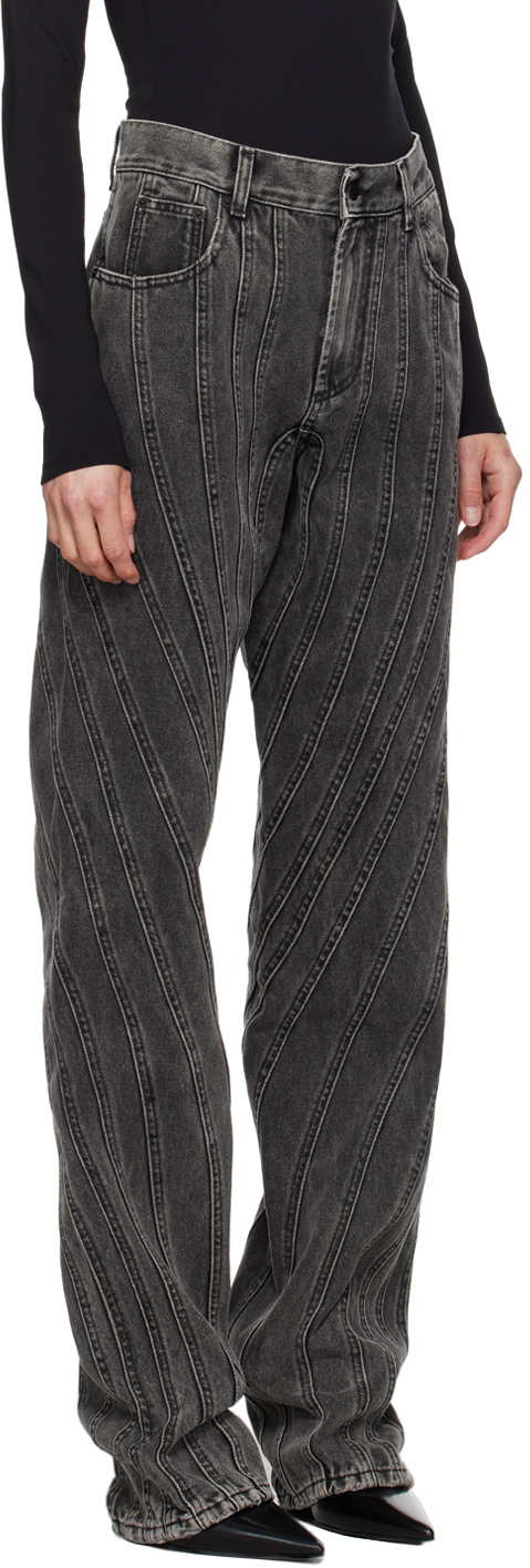 Mugler Black Washed Spiral Baggy Jeans