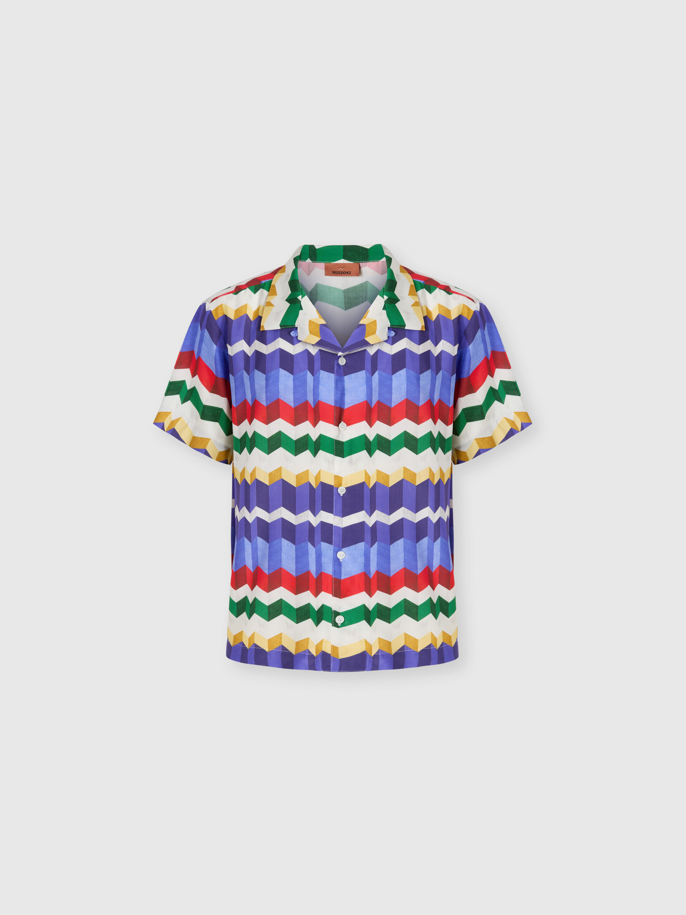 Missoni - Bowling shirt in viscose with 3D zigzag print, Men, Multicoloured