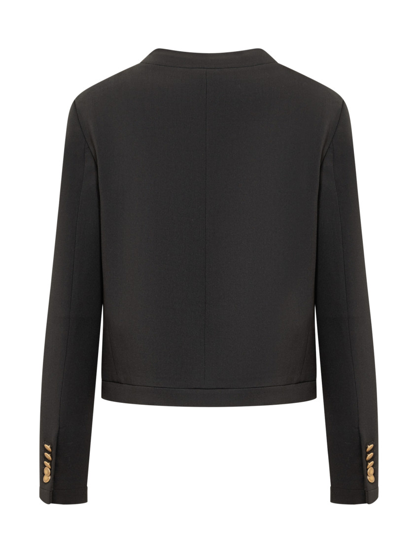 Black Solid Crew Neck Blazer