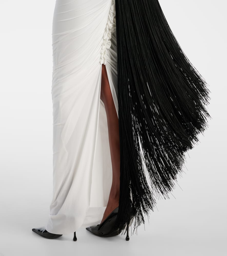 Jean Paul Gaultier Fringed ruched jersey maxi dress