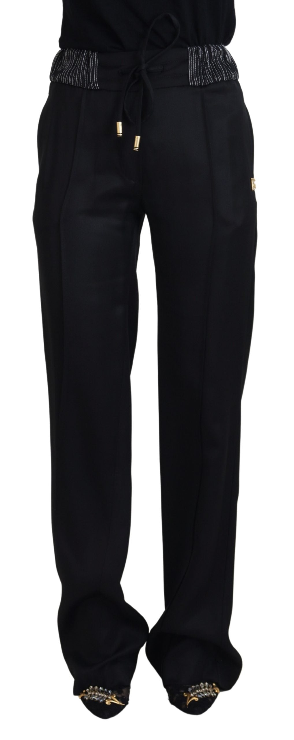 Straight Fit Cotton Trousers — Black