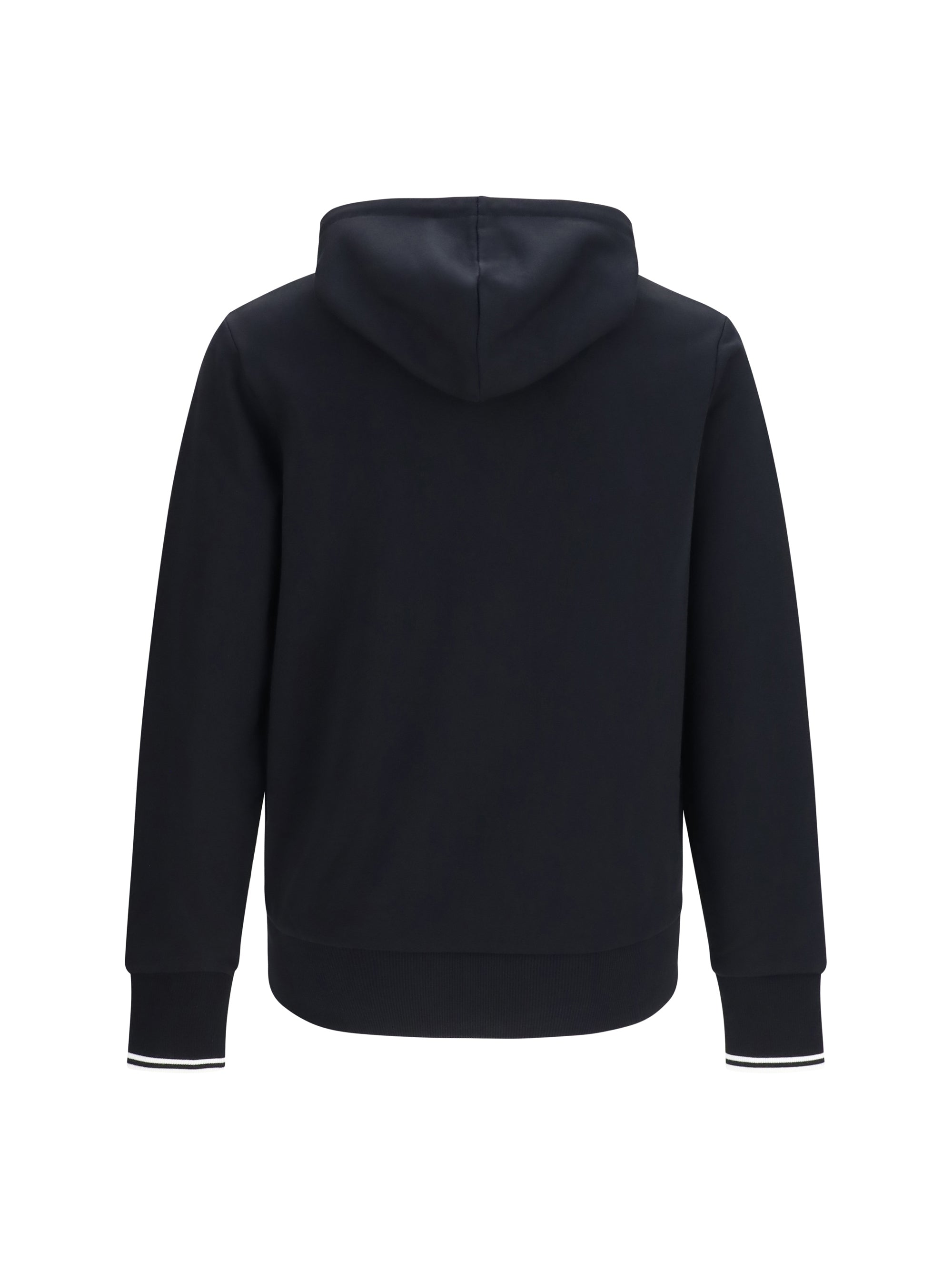 Cotton with Striped Cuffs Hoodie — Black