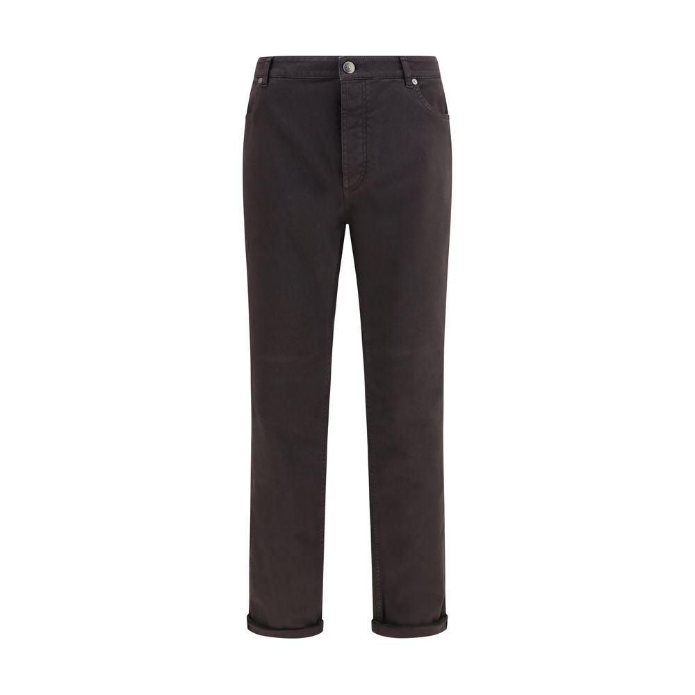 Cotton Straight-Leg Jeans — Brown