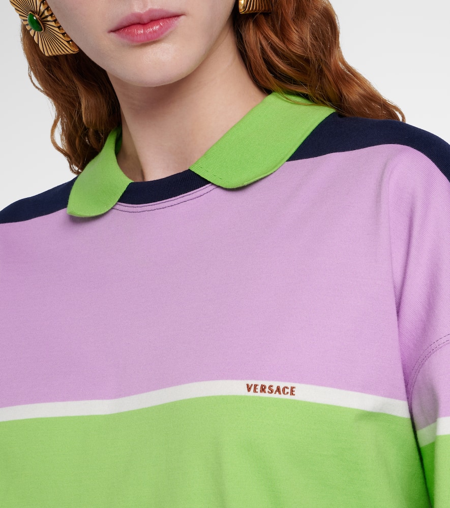 Striped cotton jersey polo sweater