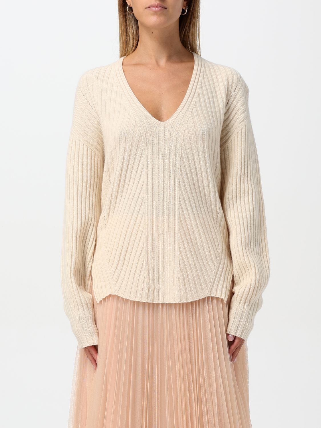 V-neck ribbed-knit jumper - Blue