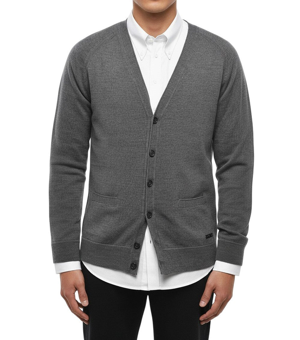 Grey V Neck Cardigan